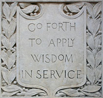 "Go Forth to Apply Wisdom in Service" motto photo